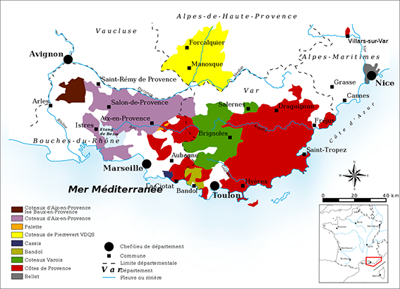 carte des régions viticoles de Provence